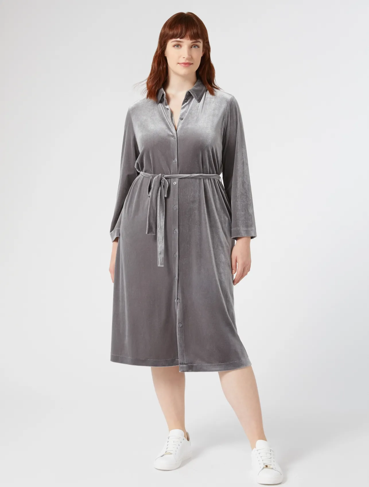 Online Marina Rinaldi Velvet jersey shirt dress DARKGREY