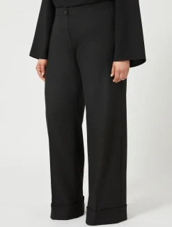 Outlet Marina Rinaldi Viscose and yarn-dyed fabric trousers BLACK