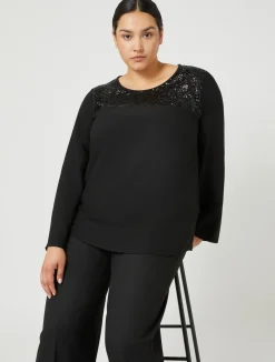 Outlet Marina Rinaldi Viscose and yarn-dyed fabric trousers BLACK