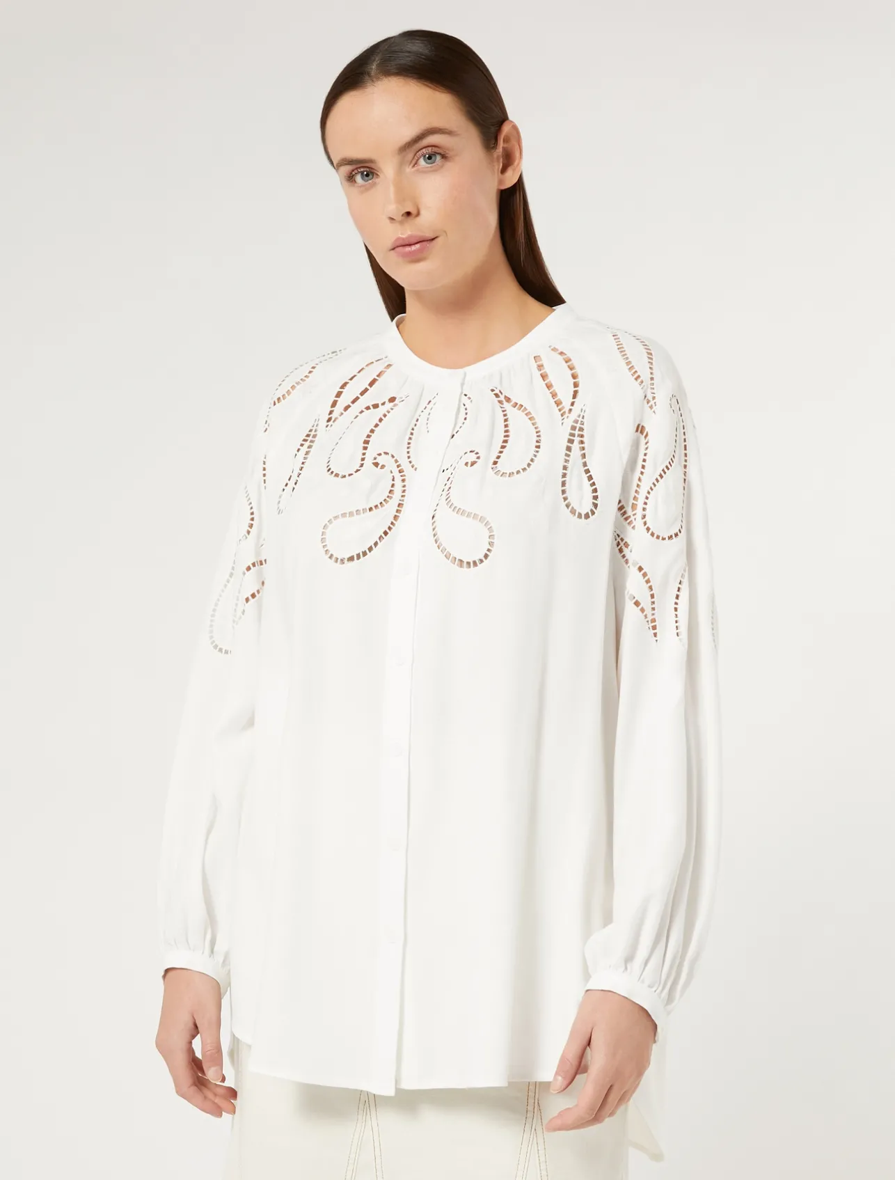 New Marina Rinaldi Viscose blouse with embroidery WHITE