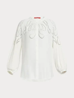 New Marina Rinaldi Viscose blouse with embroidery WHITE