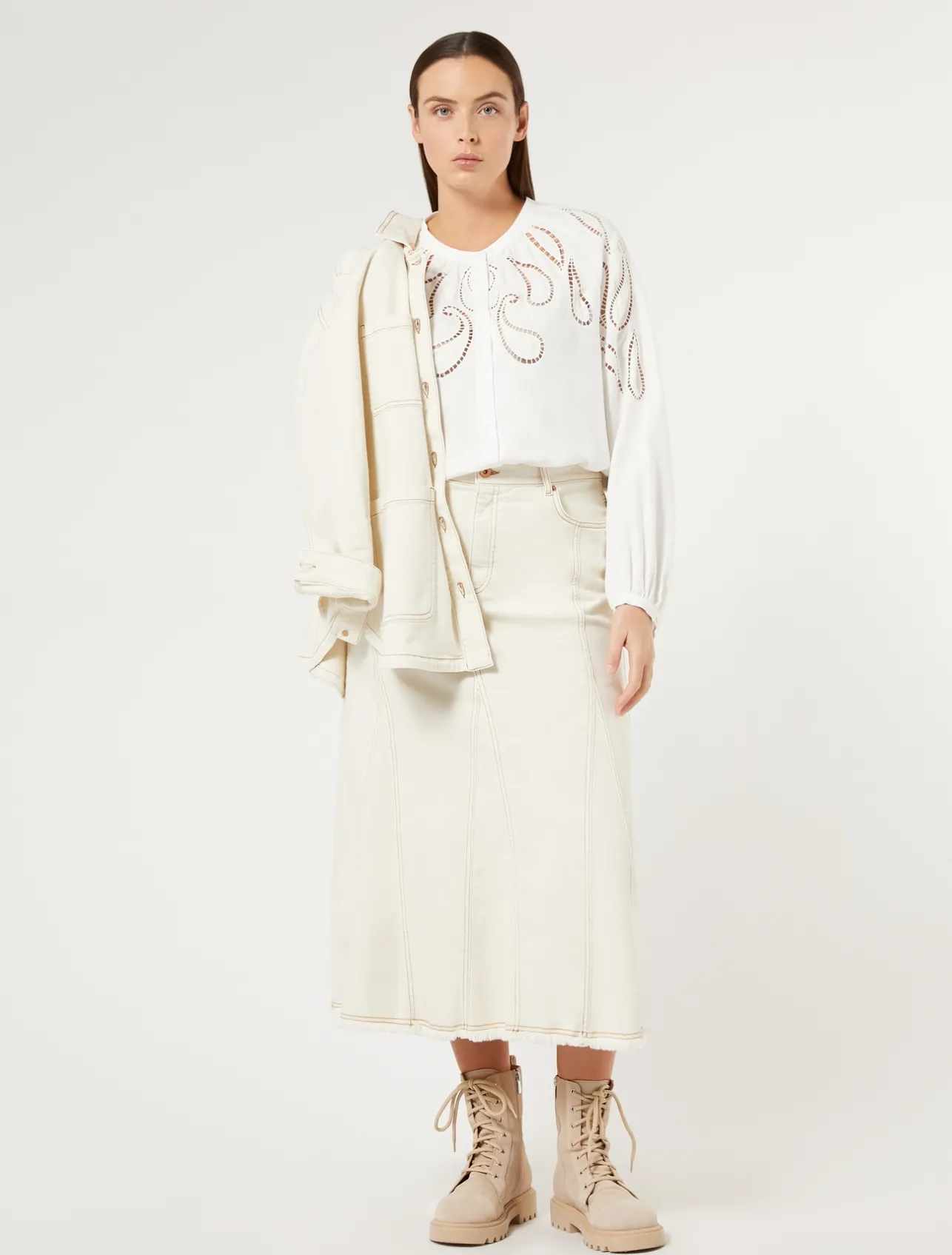 New Marina Rinaldi Viscose blouse with embroidery WHITE