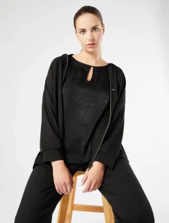 Clearance Marina Rinaldi Viscose jersey and satin T-shirt BLACK
