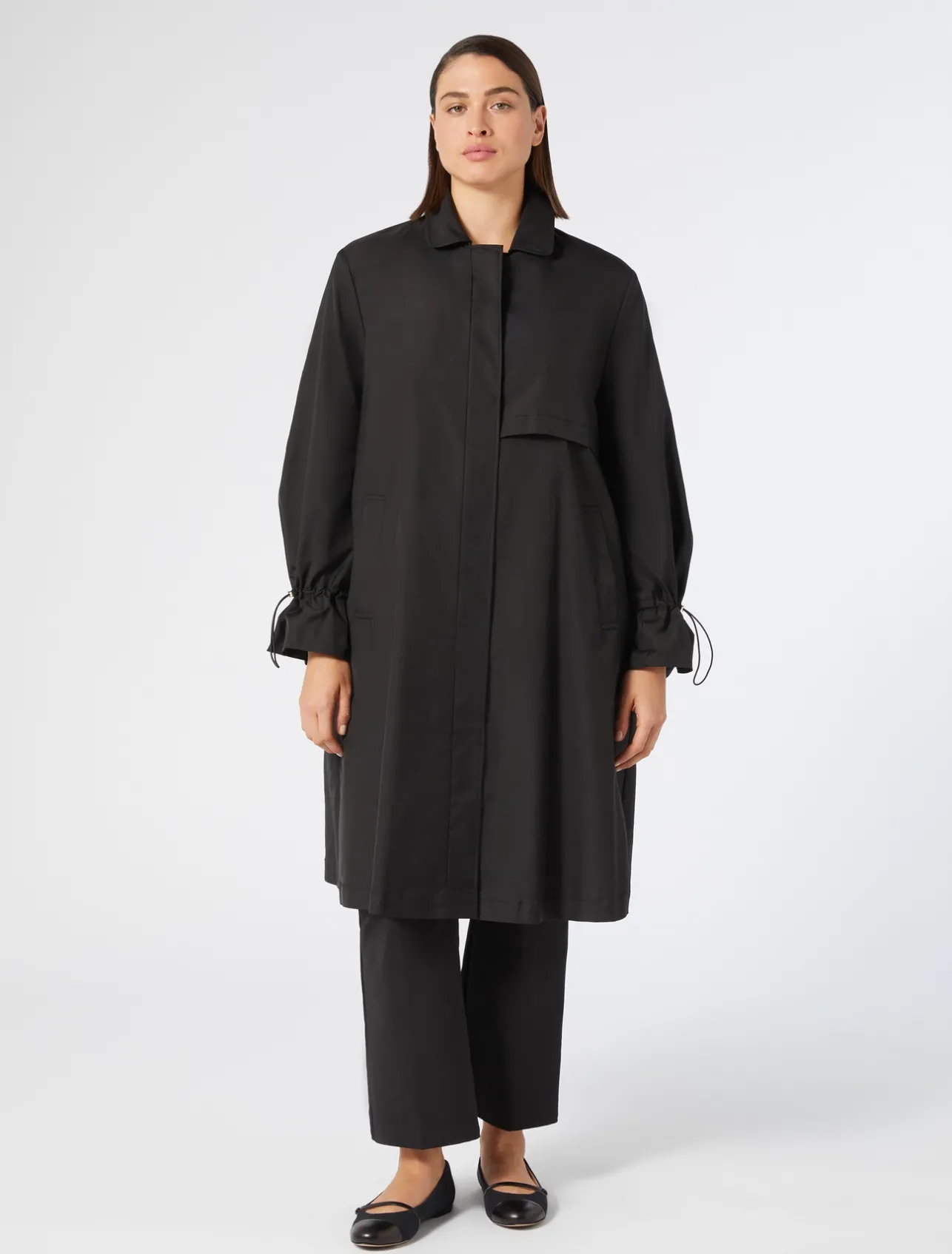 Outlet Marina Rinaldi Water-repellent micro twill raincoat BLACK