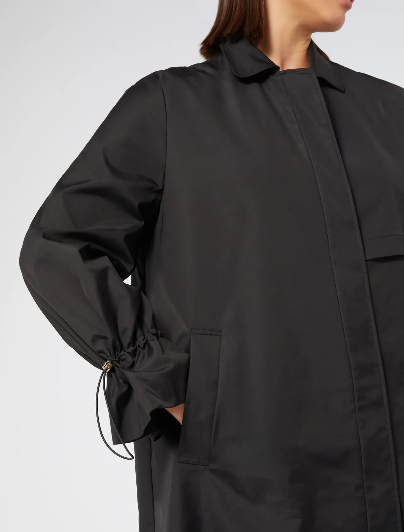 Outlet Marina Rinaldi Water-repellent micro twill raincoat BLACK