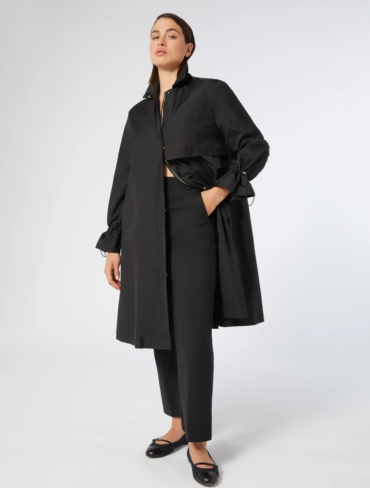 Outlet Marina Rinaldi Water-repellent micro twill raincoat BLACK