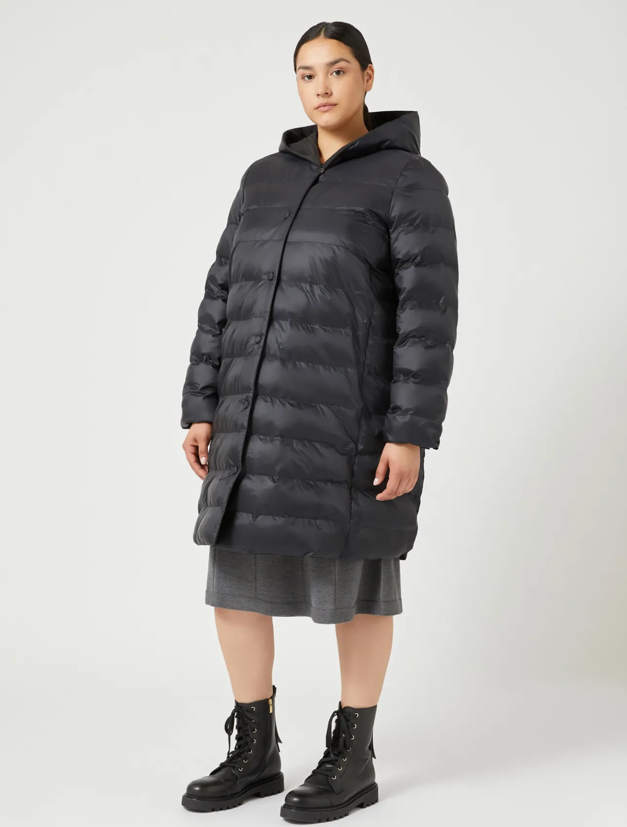 Best Marina Rinaldi Water-repellent nylon fabric and taffeta puffer jacket BLACK