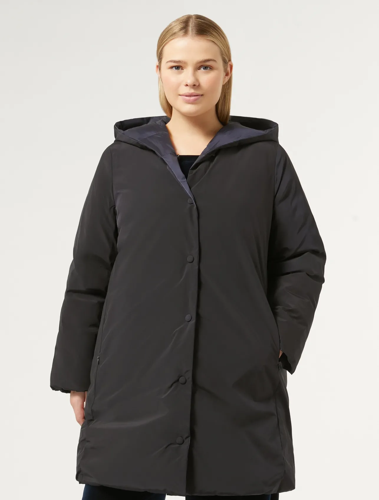 Discount Marina Rinaldi Water-repellent nylon fabric and taffeta puffer jacket ULTRAMARINE