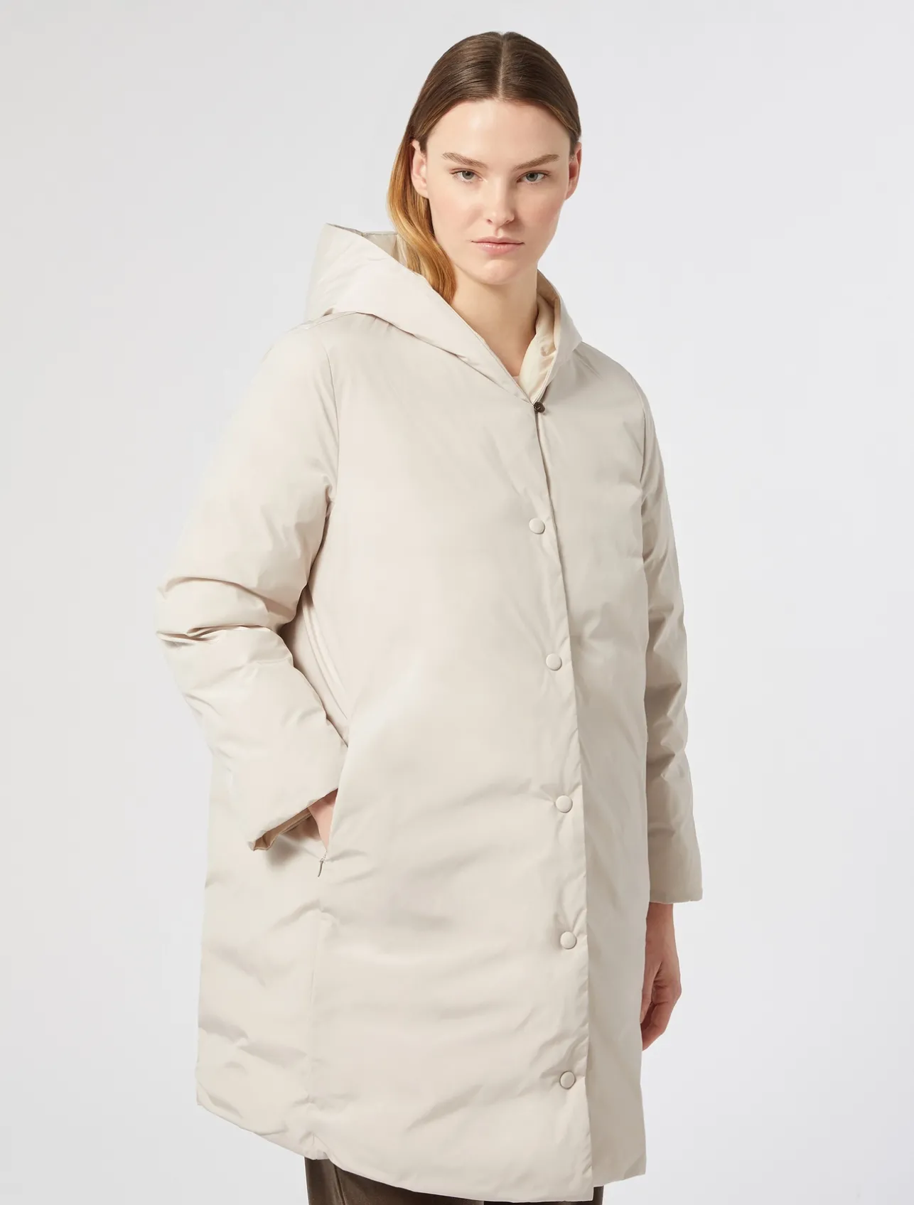 Best Marina Rinaldi Water-repellent nylon fabric and taffeta puffer jacket TURTLEDOVE