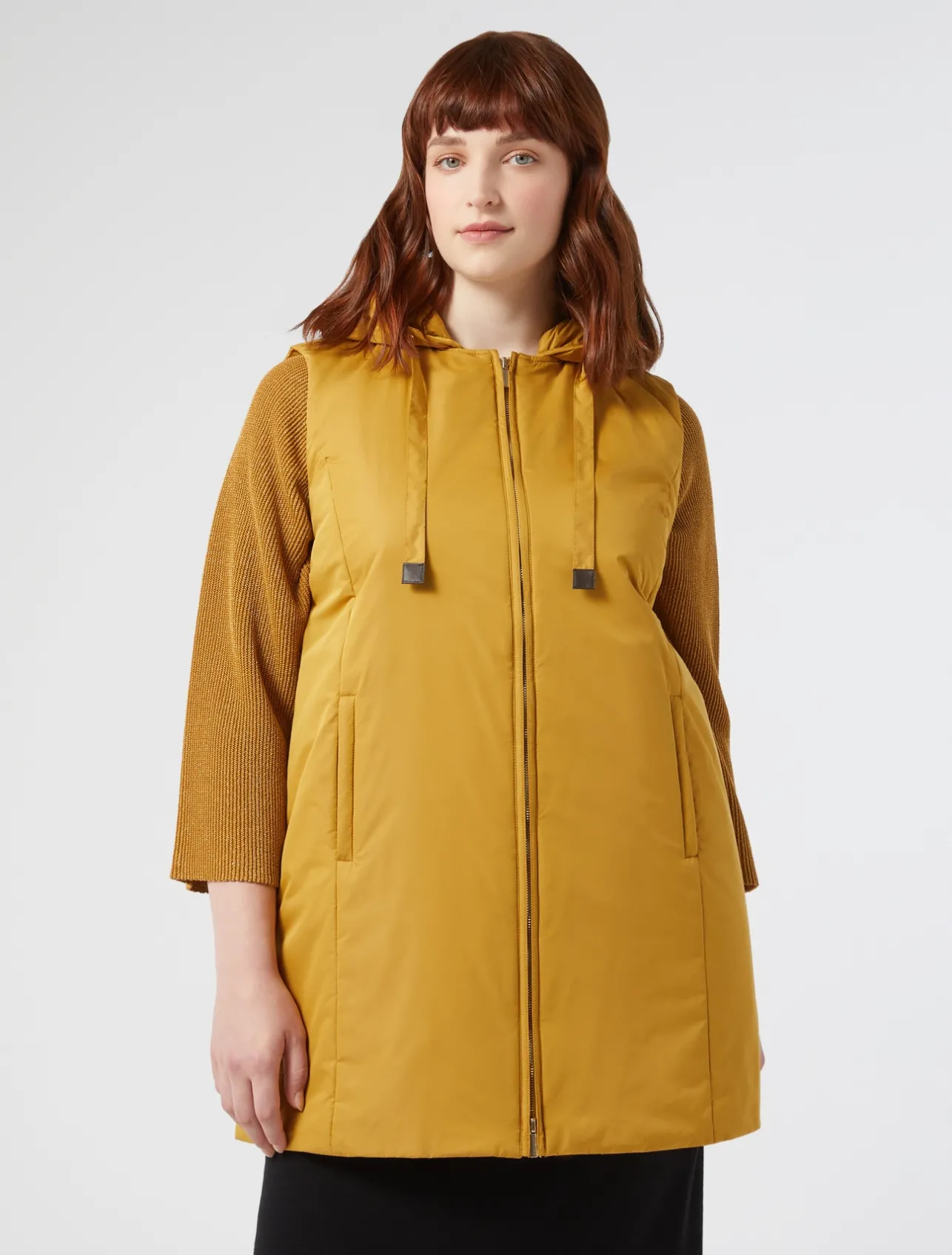 Hot Marina Rinaldi Water-repellent technical canvas gilet MUSTARD