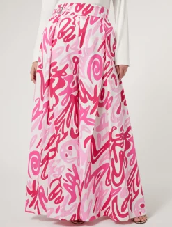 Outlet Marina Rinaldi Wide leg trousers in printed poplin WHITE