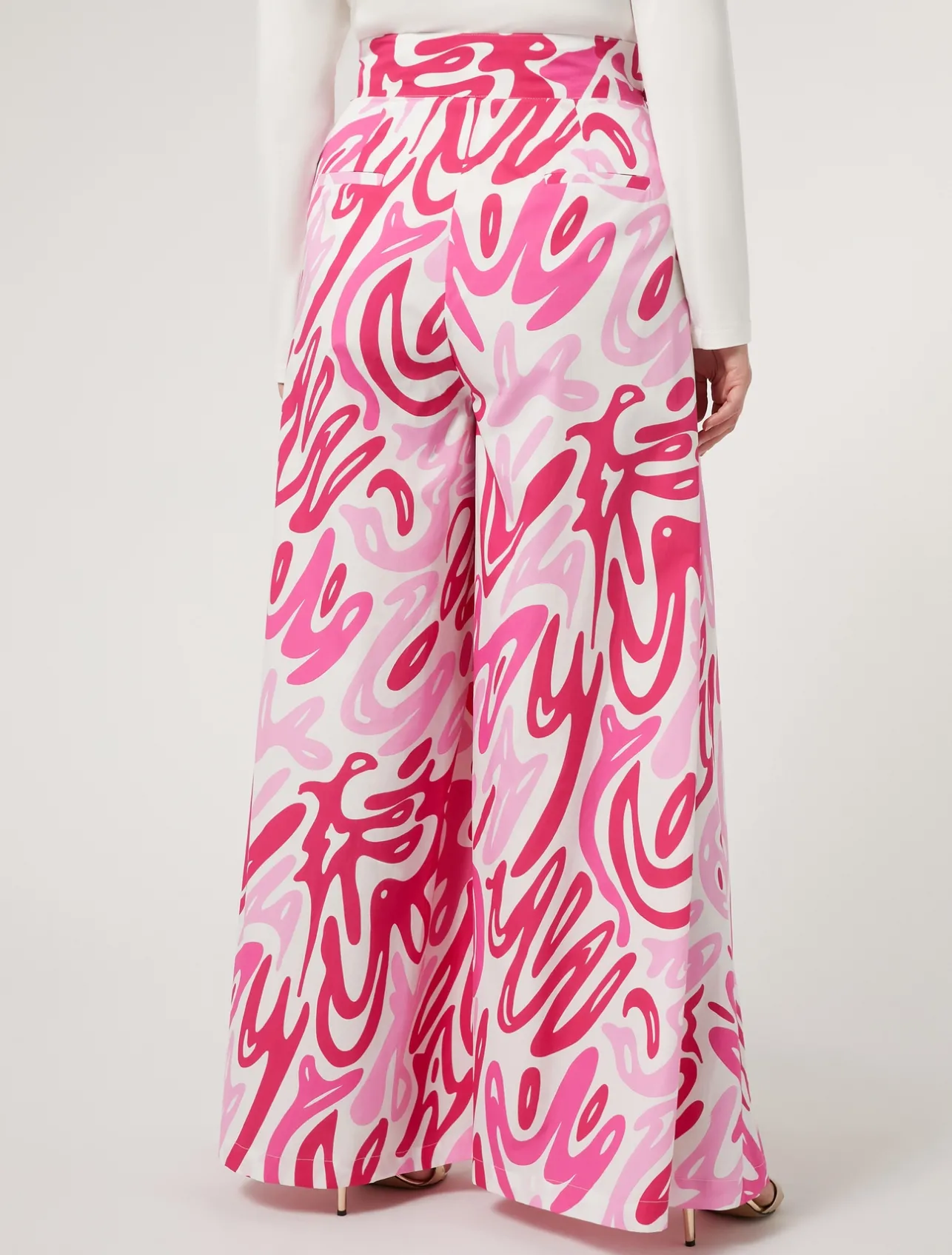 Outlet Marina Rinaldi Wide leg trousers in printed poplin WHITE