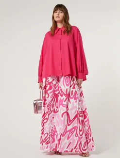 Outlet Marina Rinaldi Wide leg trousers in printed poplin WHITE