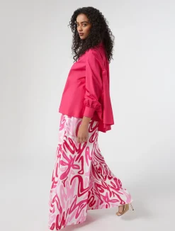 Outlet Marina Rinaldi Wide leg trousers in printed poplin WHITE