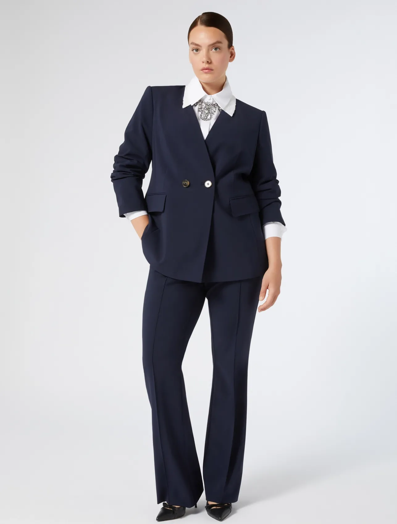 Discount Marina Rinaldi Wool crêpe canvas jacket MIDNIGHTBLUE