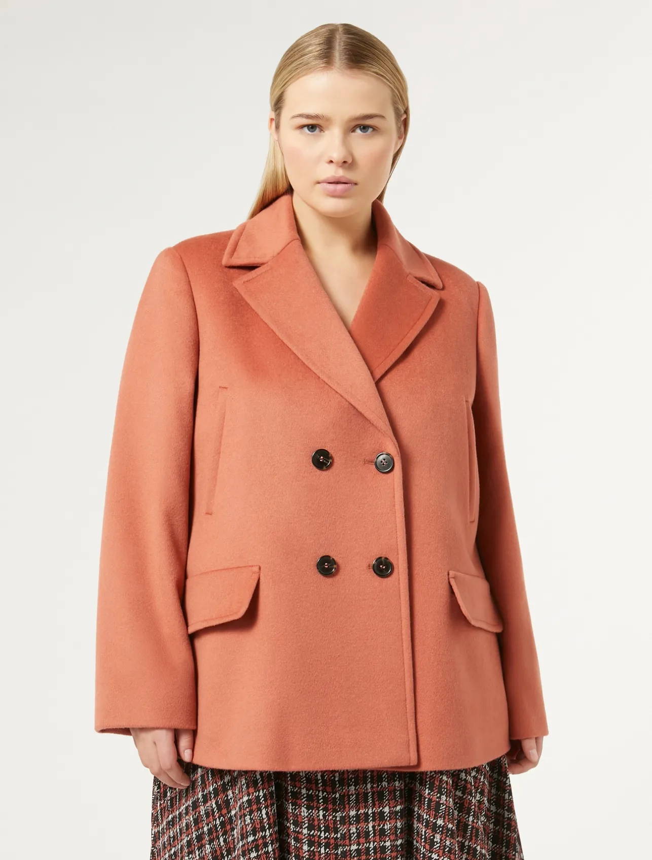 Online Marina Rinaldi Wool drap pea coat TERRACOTTA