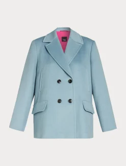 Discount Marina Rinaldi Wool drap pea coat SHADEDLIGHTBLUE