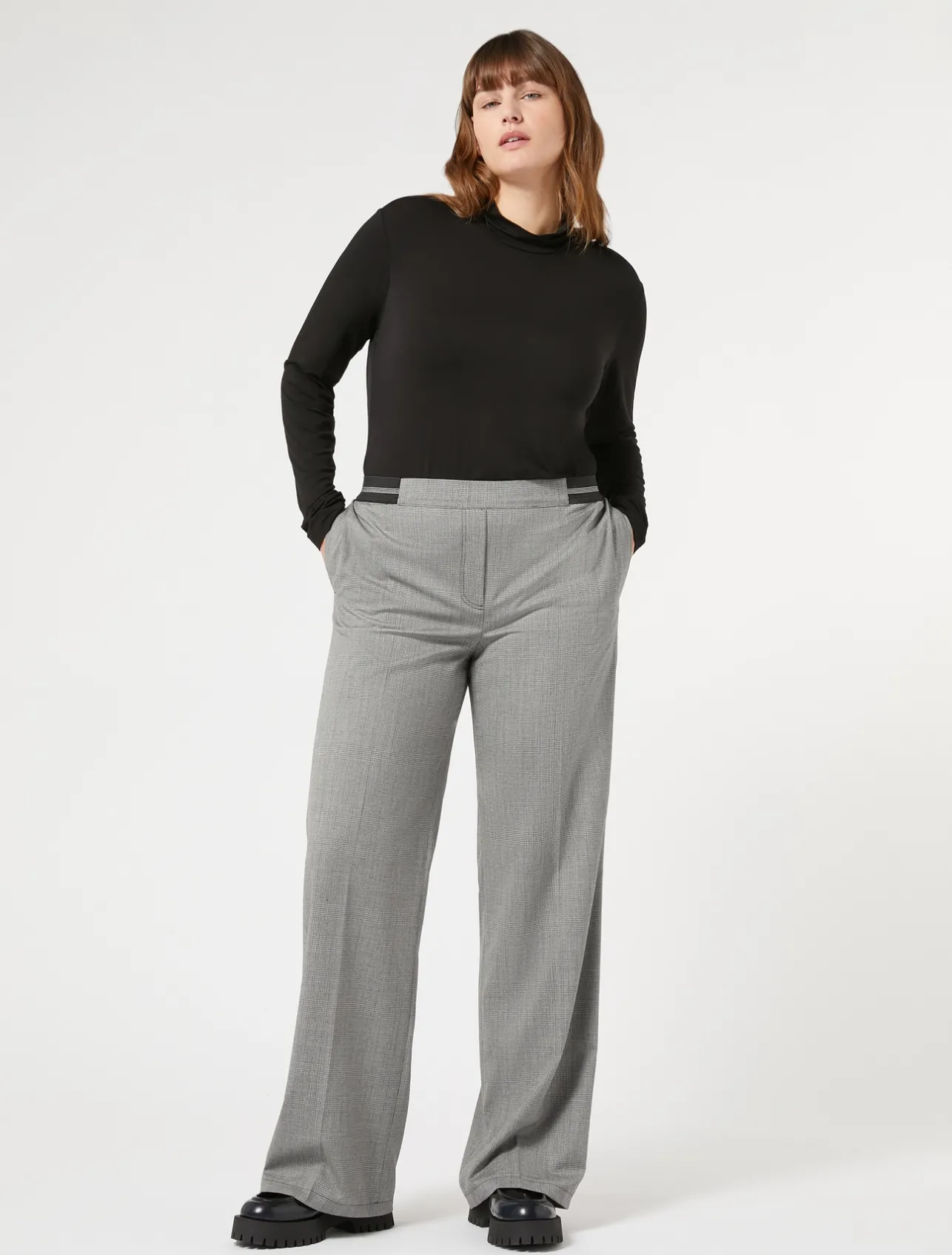 Online Marina Rinaldi Yarn-dyed fabric and lurex trousers BLACK